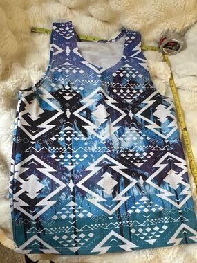 Geometric tribal Aztec Tank Top in Blue and Teal